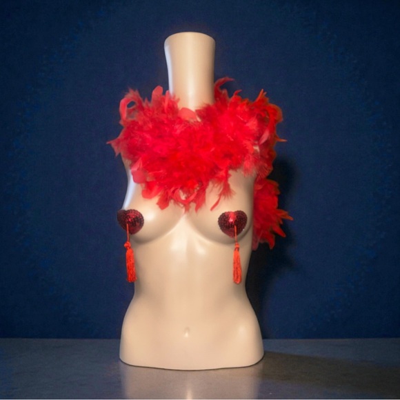 Red Sequin Heart Tassel Pasties - Picture 11 of 11